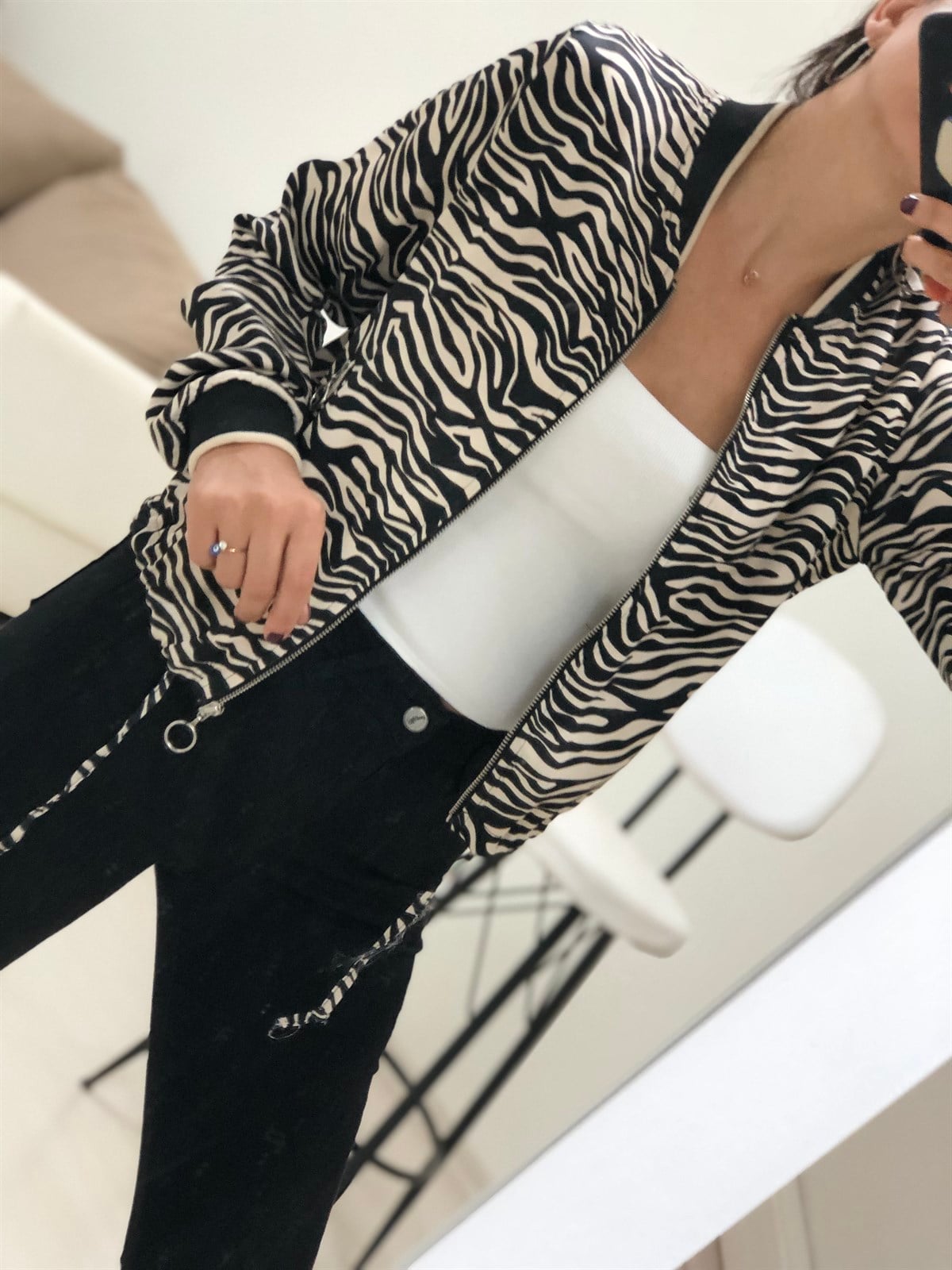 Zebra Desen Fermuarlı Ceket