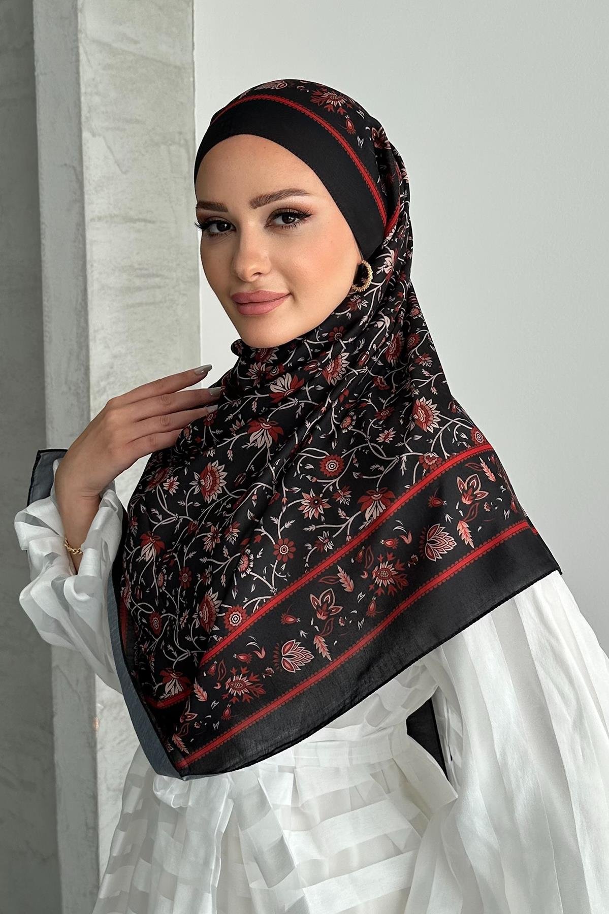  Otantik Etnik Siyah Renk Desenli Soft Pamuk Şal
