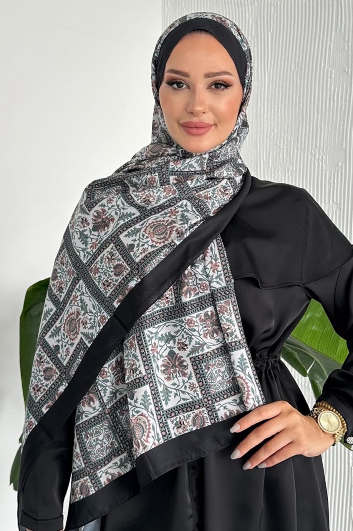  Retro Etnik Desen Siyah Renk Soft Pamuk Şal