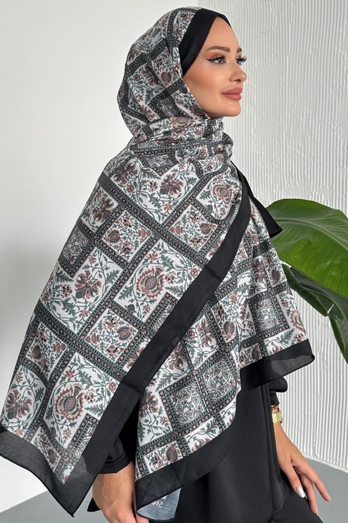  Retro Etnik Desen Siyah Renk Soft Pamuk Şal