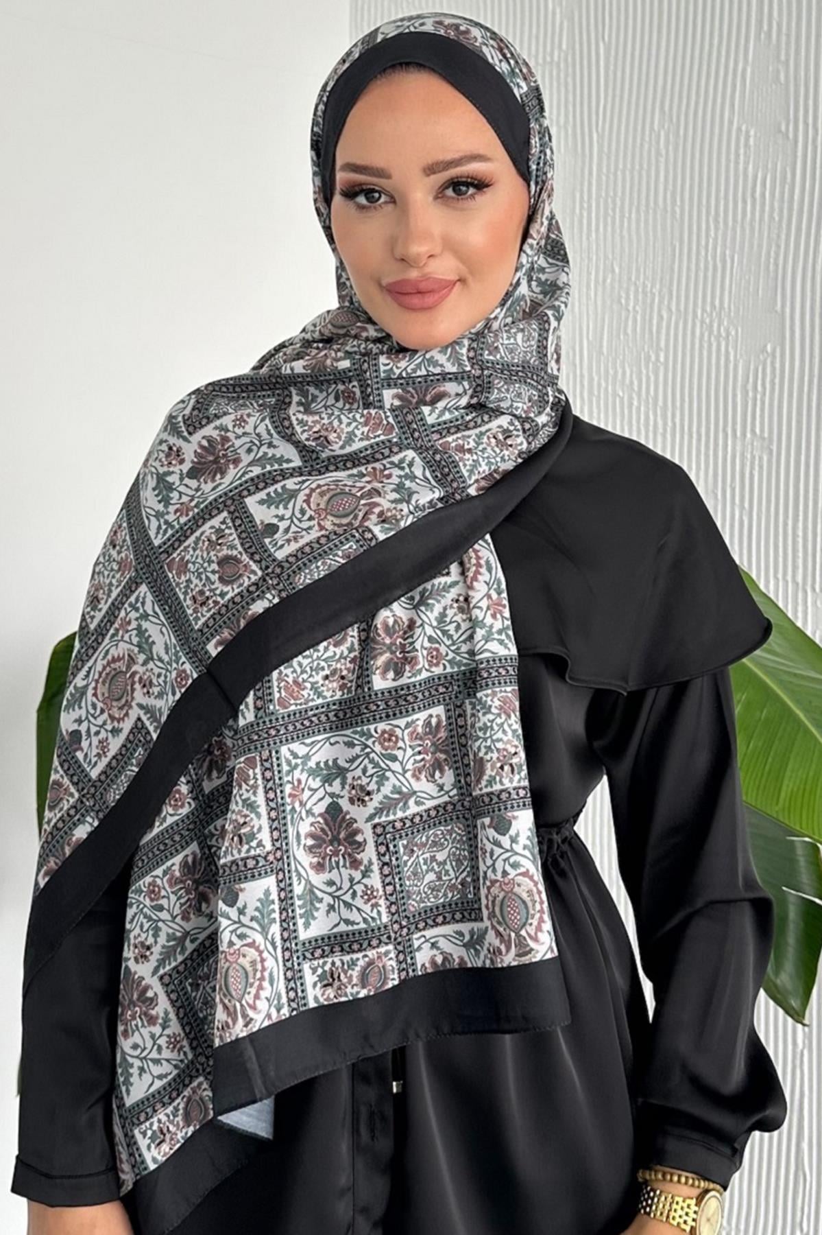  Retro Etnik Desen Siyah Renk Soft Pamuk Şal
