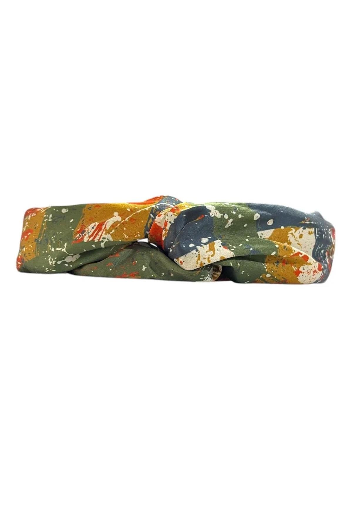 Boya Sıçratma Görünümlü Saten Bandana