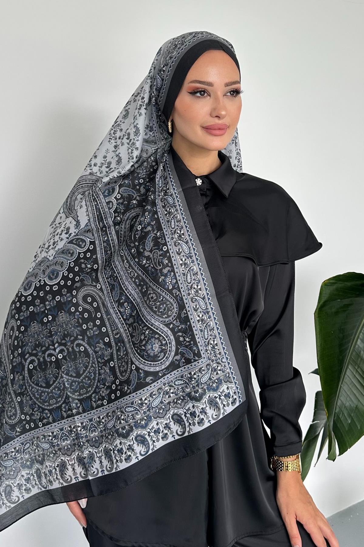 Colorful Paisley Etnik Desenli Siyah Renk Soft Pamuk Şal