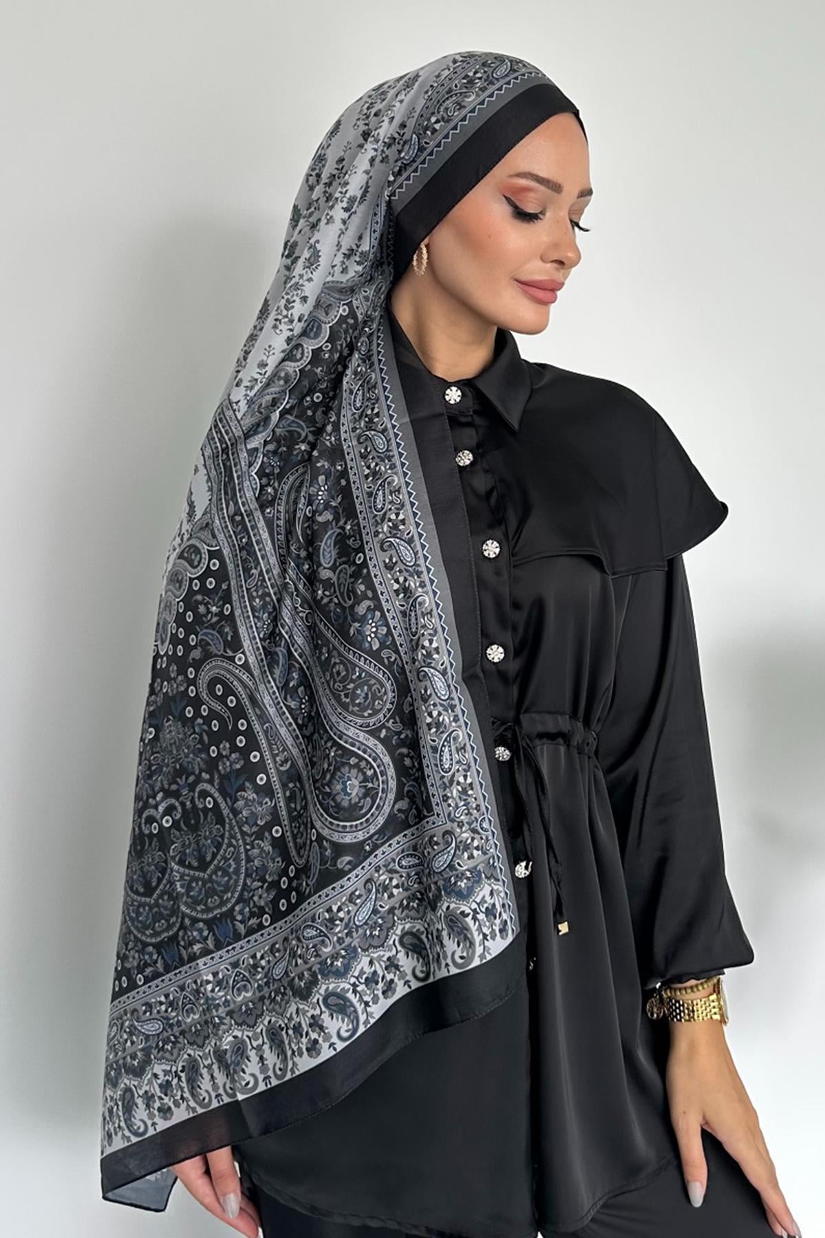 Colorful Paisley Etnik Desenli Siyah Renk Soft Pamuk Şal