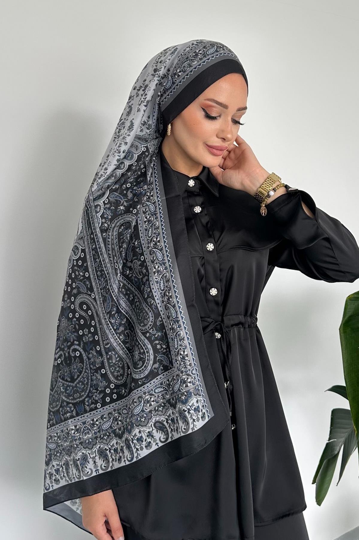 Colorful Paisley Etnik Desenli Siyah Renk Soft Pamuk Şal