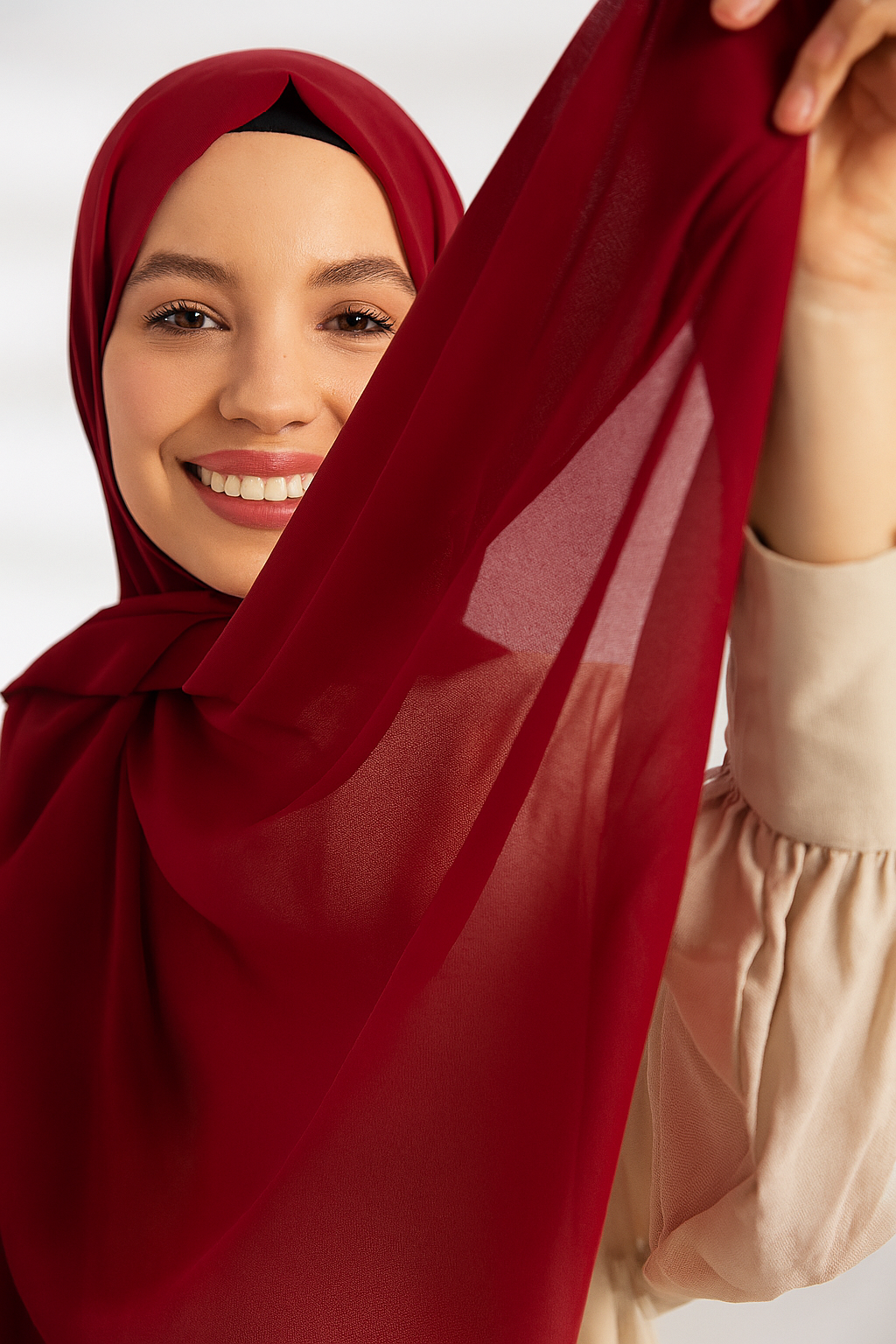İnce Şifon Kumaş Bordo Renk Düz Şal