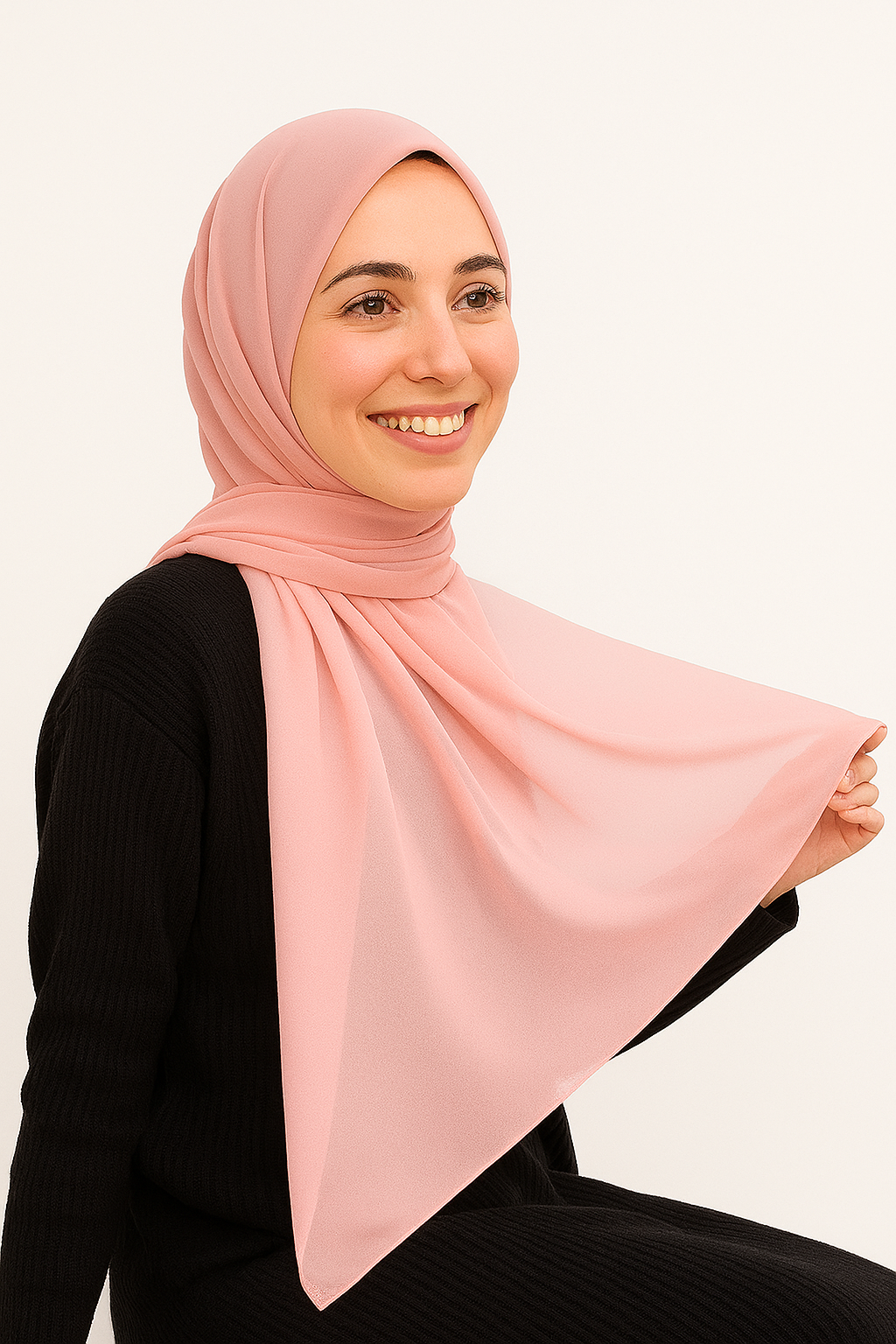 İnce Şifon Pembe Düz Renk Şal