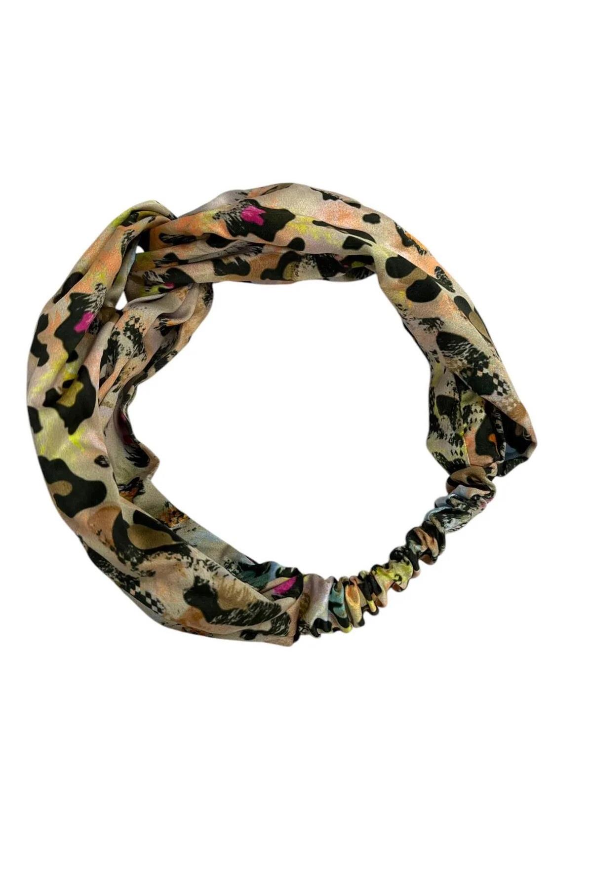 Leopar Desenli Saten Bandana