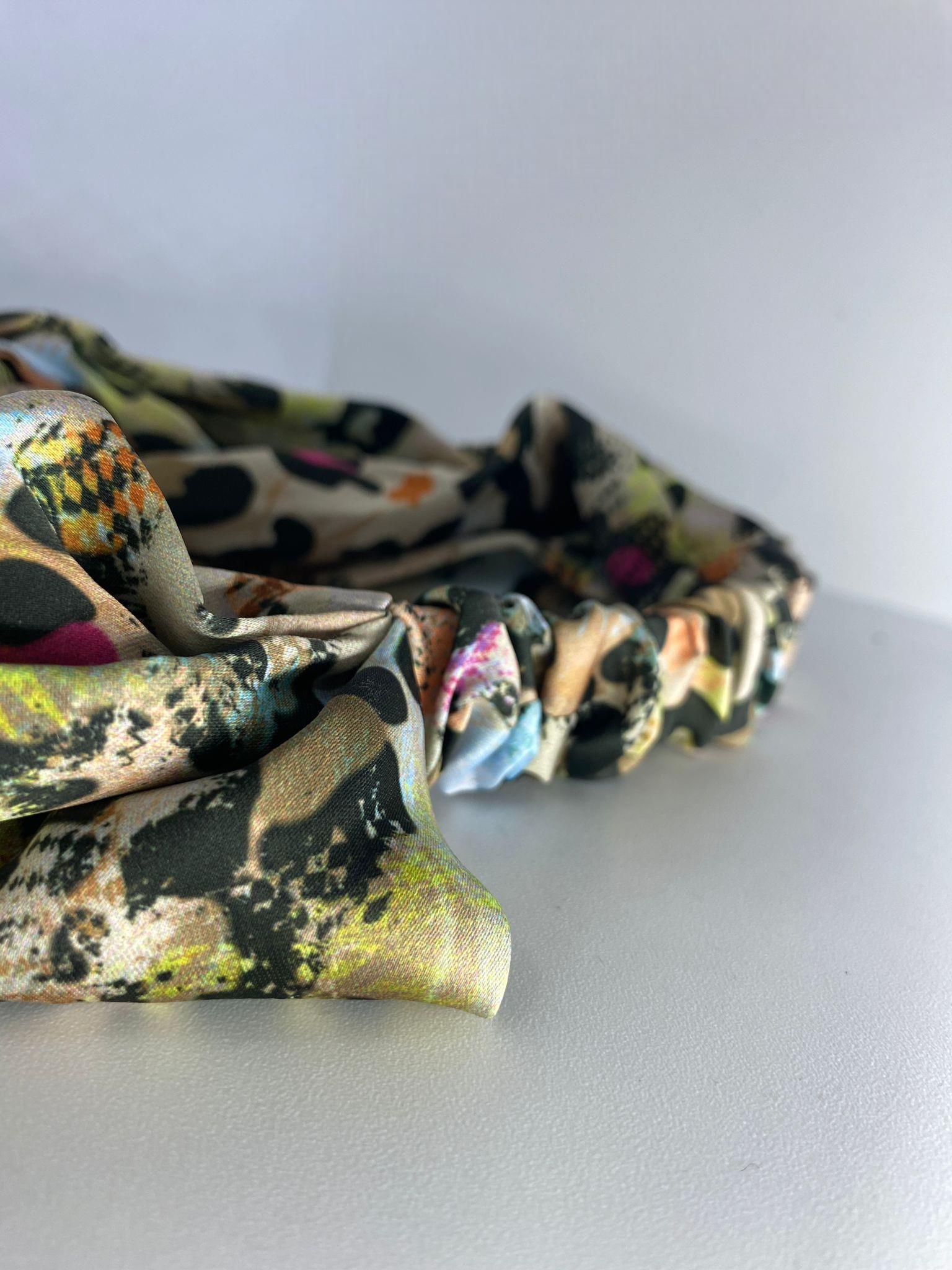 Leopar Desenli Saten Bandana
