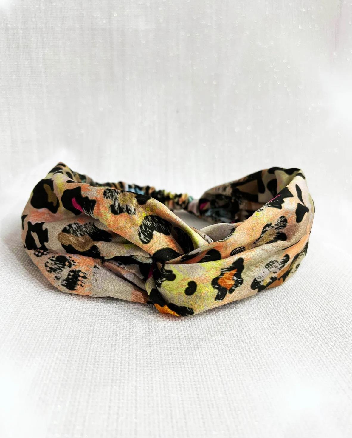 Leopar Desenli Saten Bandana
