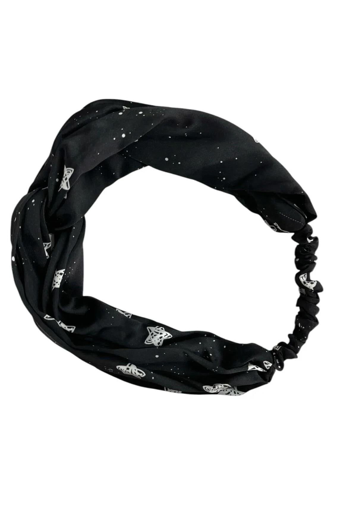 Siyah Beyaz Saten Bandana