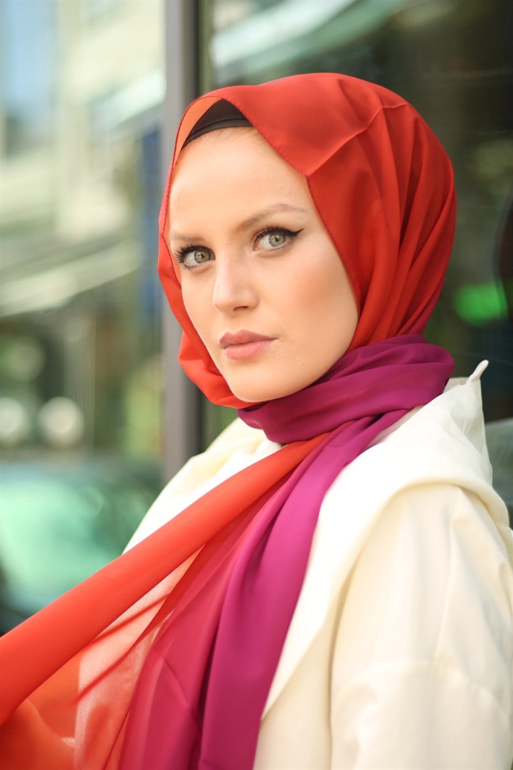 STELLA DEGRADE DESEN ŞAL TURUNCU/PEMBE