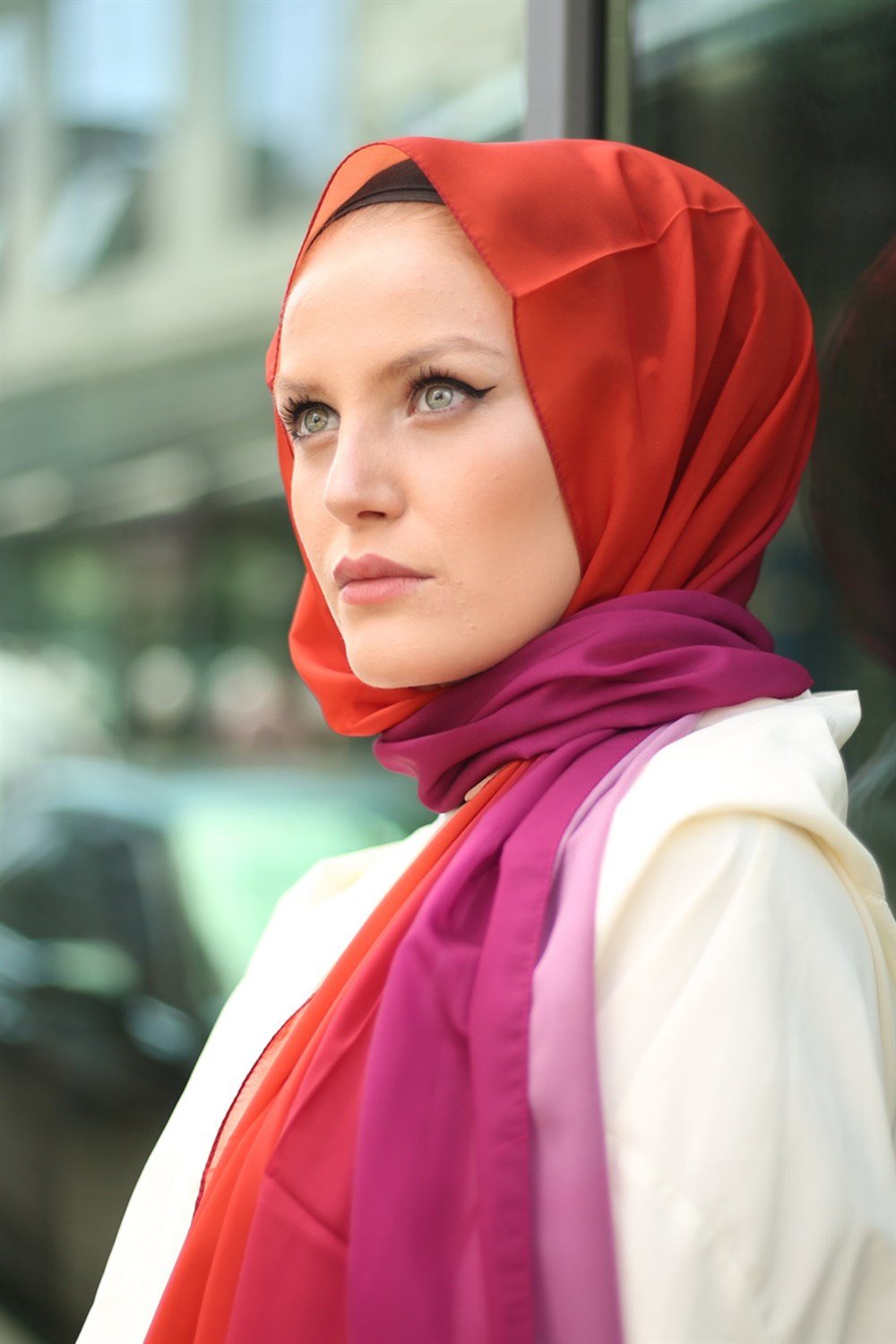 STELLA DEGRADE DESEN ŞAL TURUNCU/PEMBE