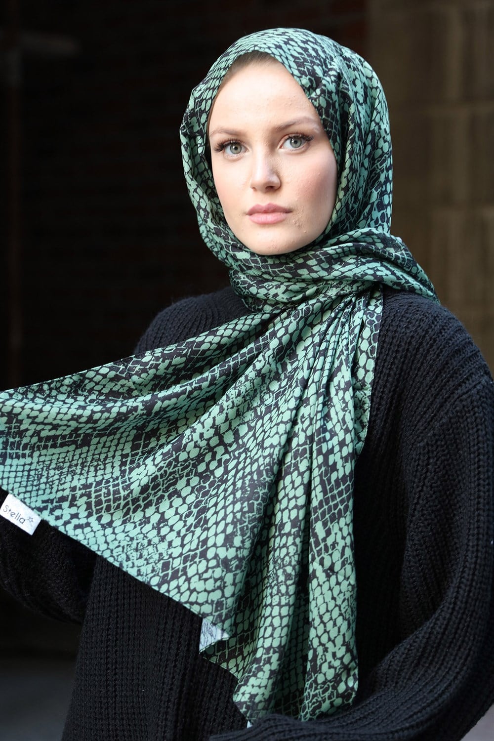 STELLA Snake Desen Pamuklu Şal Çağla