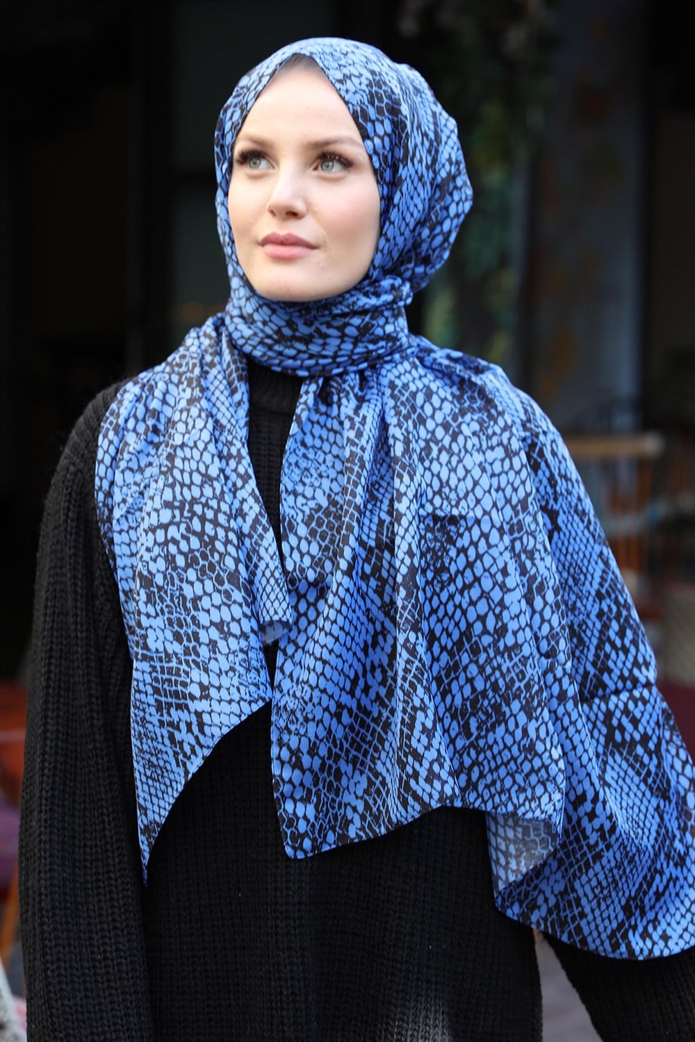 STELLA Snake Desen Pamuklu Şal Mavi