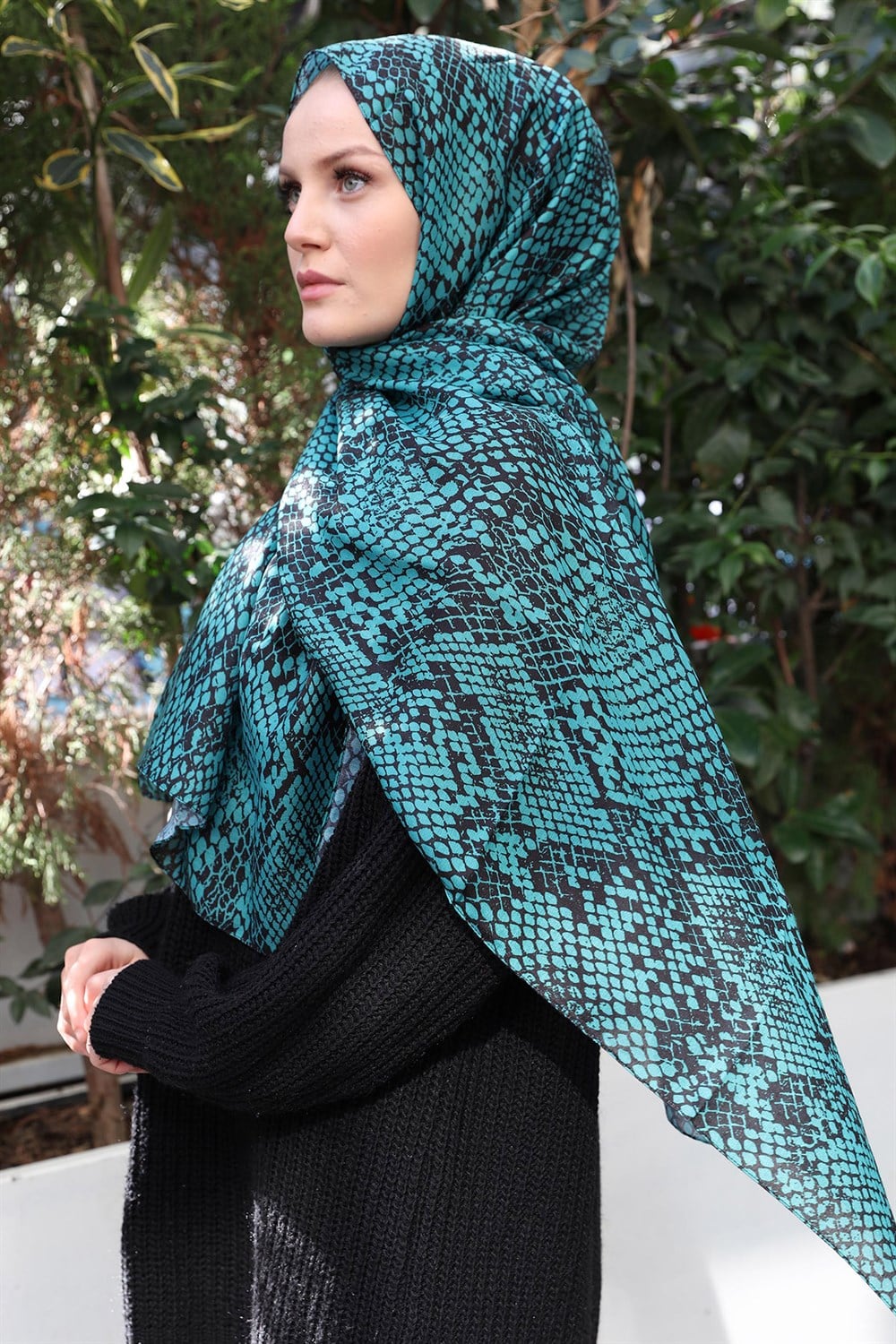 STELLA Snake Desen Pamuklu Şal Mint