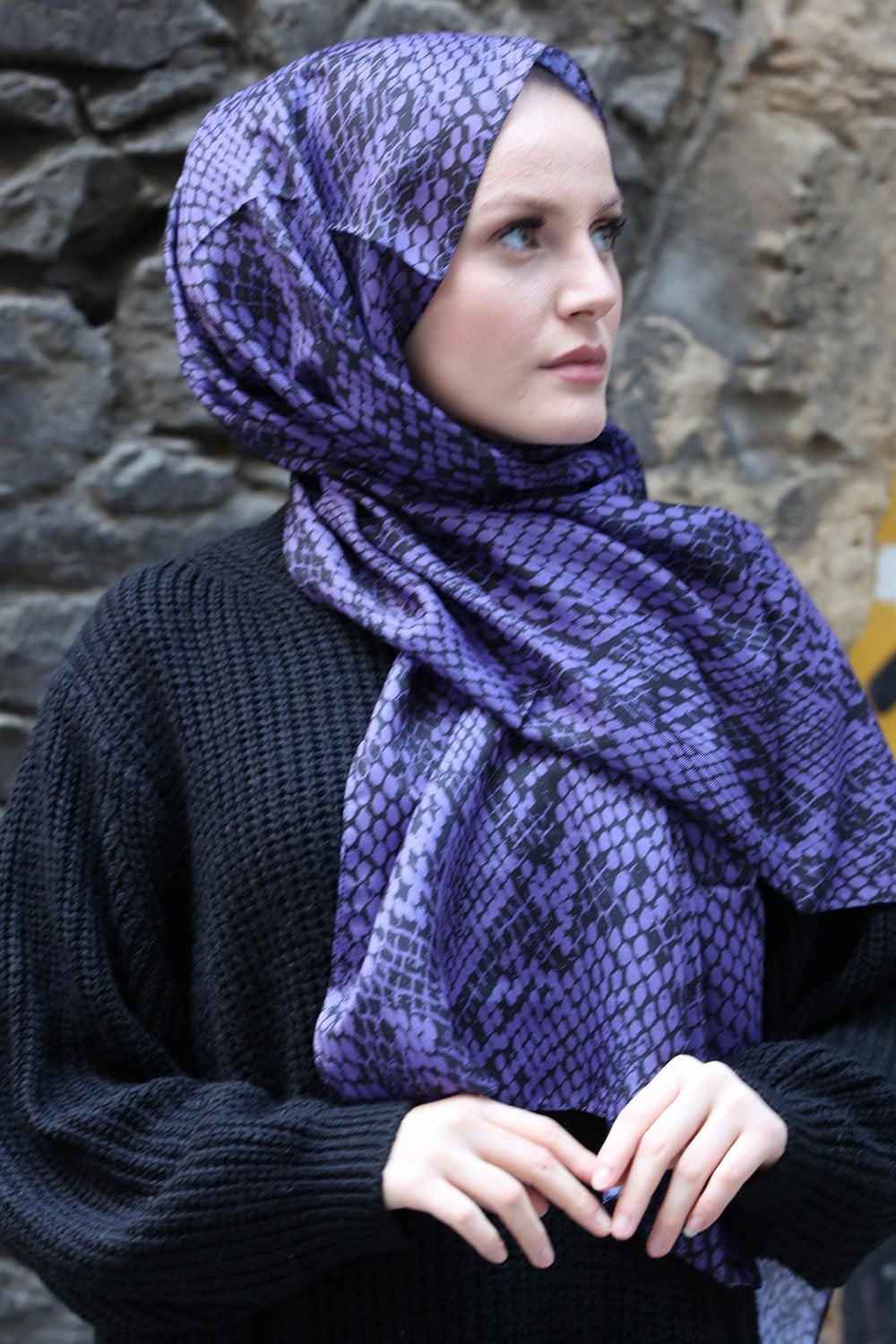 STELLA Snake Desen Pamuklu Şal Mor