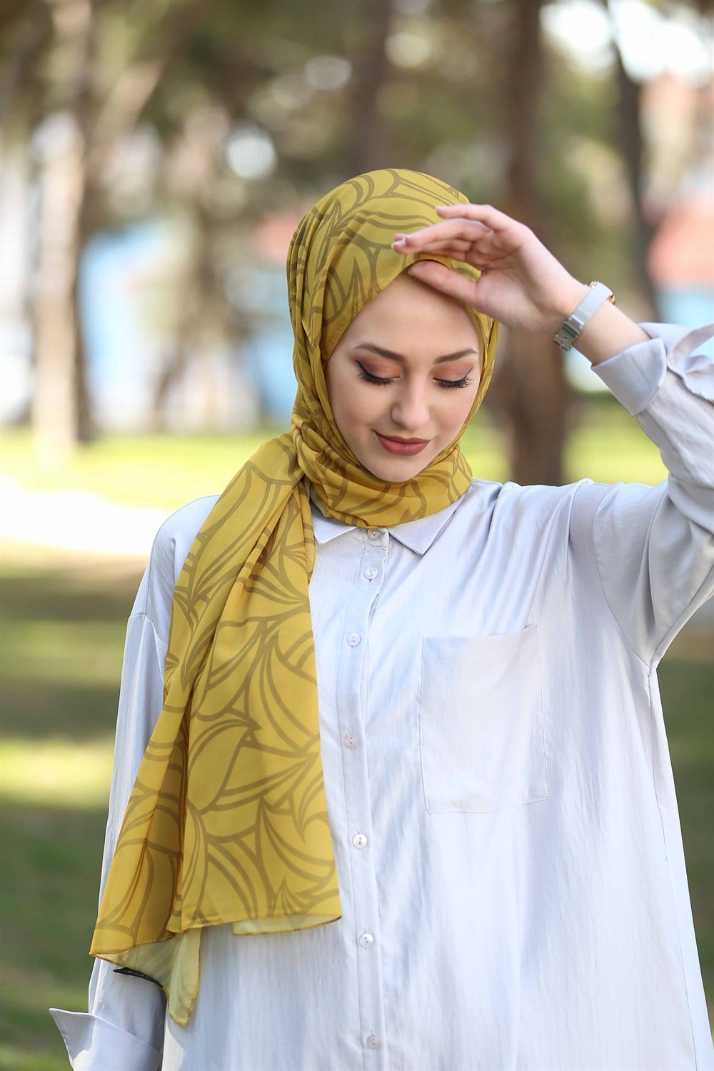 YAPRAK DESEN ŞAL HARDAL