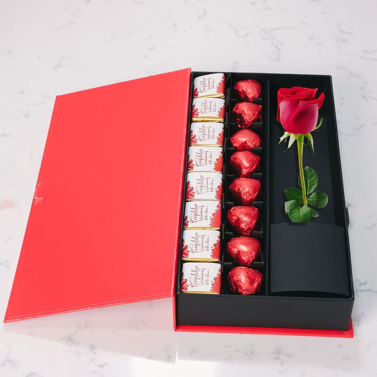 NIN Aşk Çikolata Kutusu Yaldızlı ve Madlen