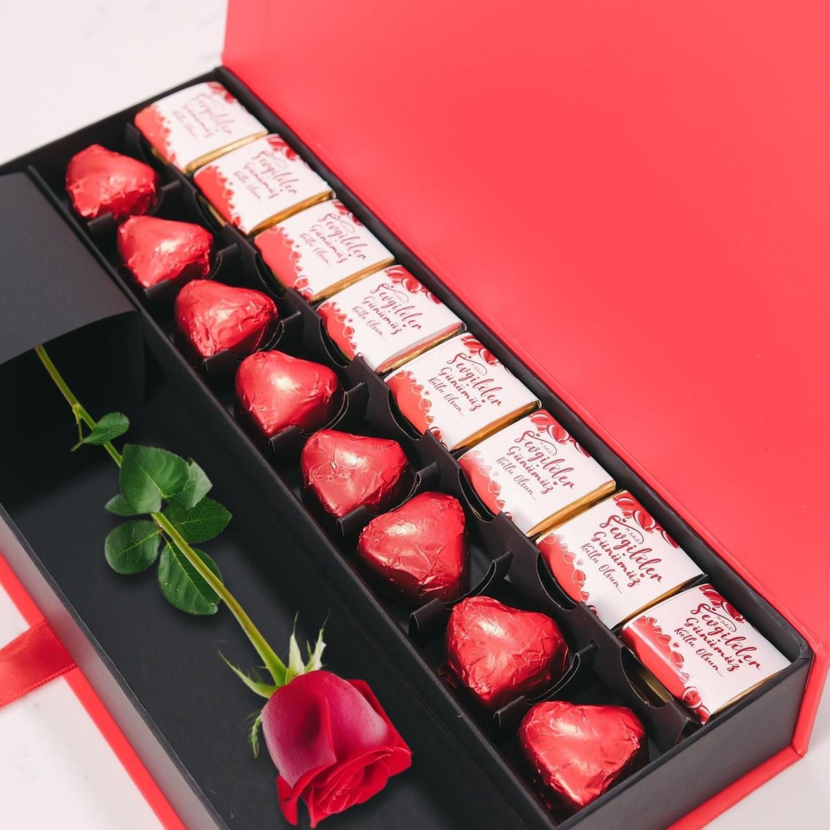 NIN Aşk Çikolata Kutusu Yaldızlı ve Madlen