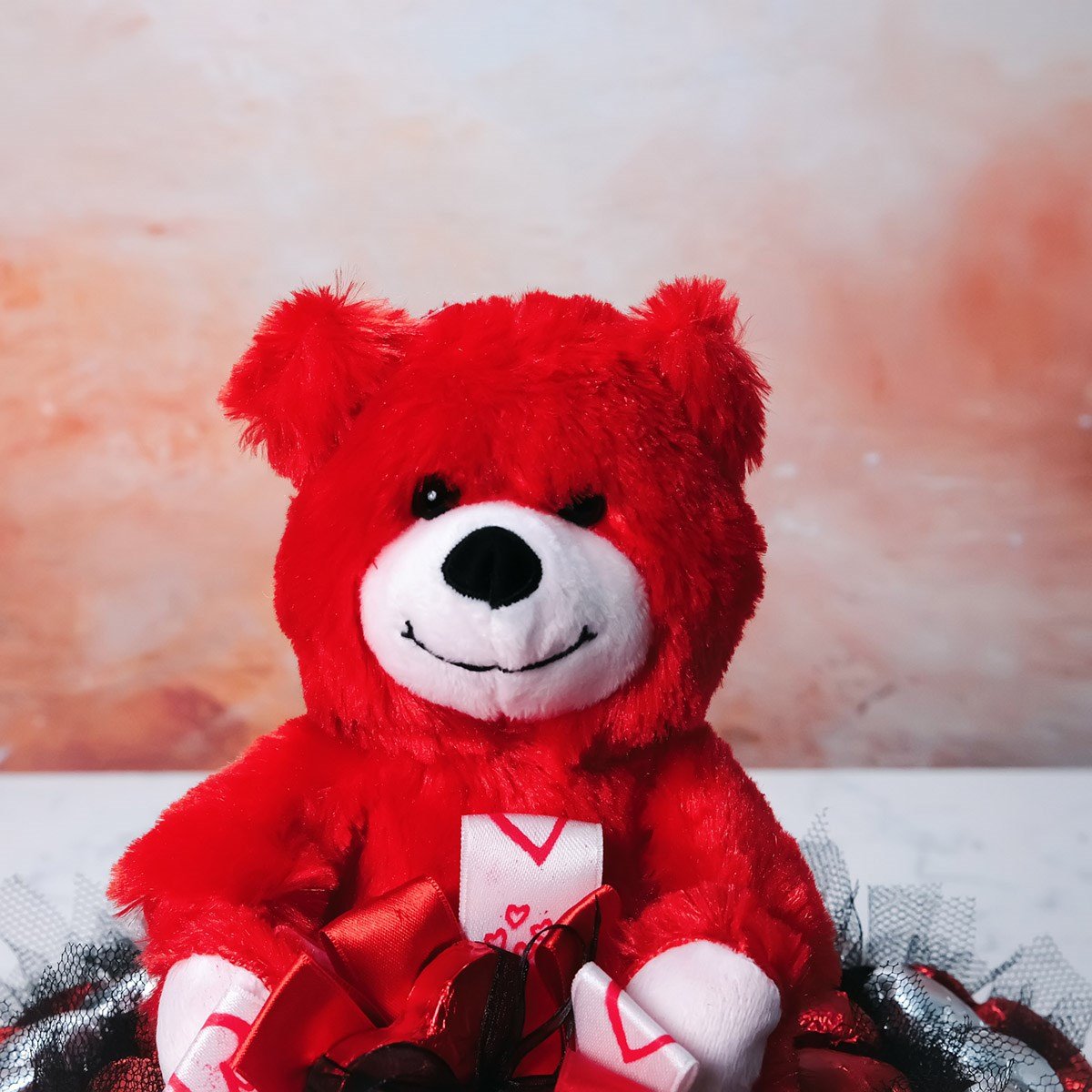 Sevgilime Kalp Kalbe Yaldızlı Çikolata Tepsisi Kırmızı Ayıcıklı