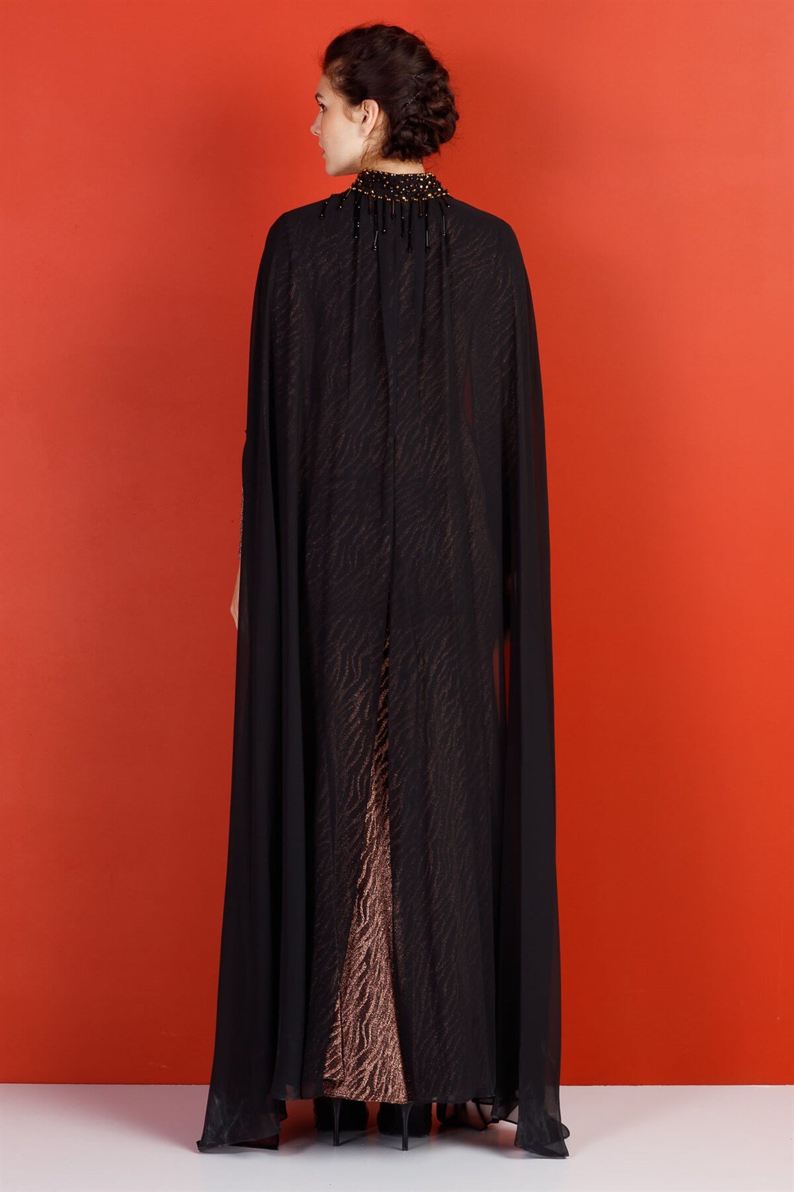 Copper - Stony Collar Chiffon Evening Dress