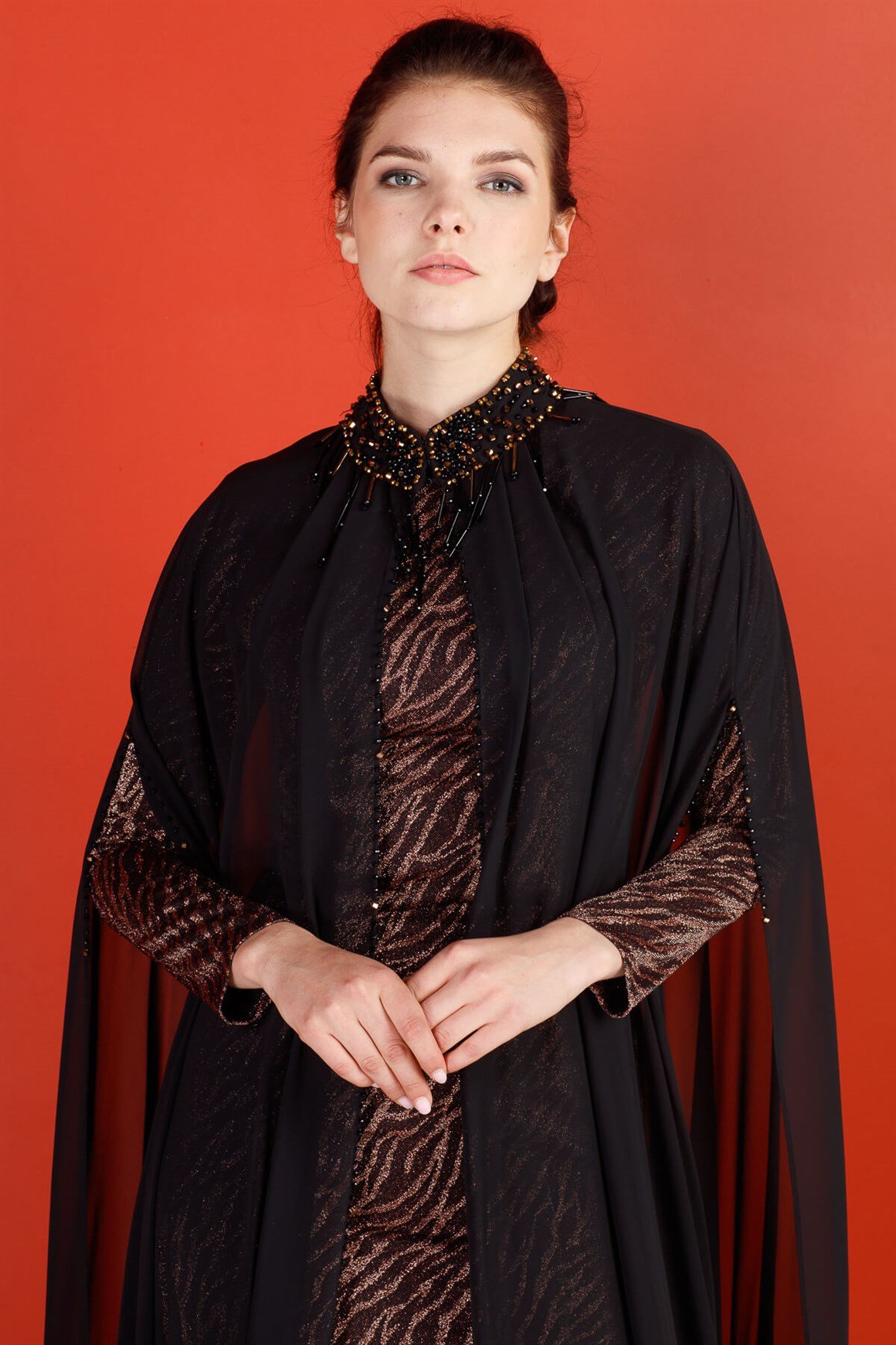 Copper - Stony Collar Chiffon Evening Dress