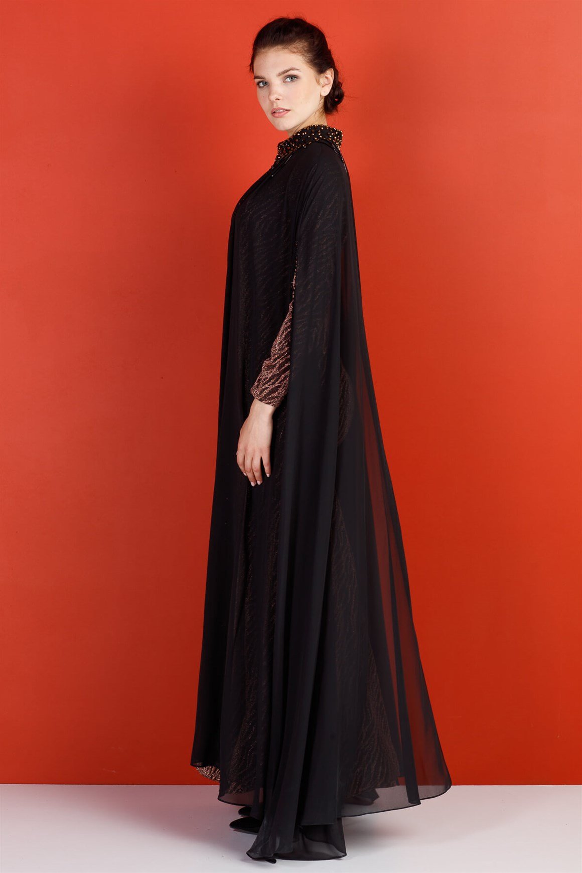 Copper - Stony Collar Chiffon Evening Dress