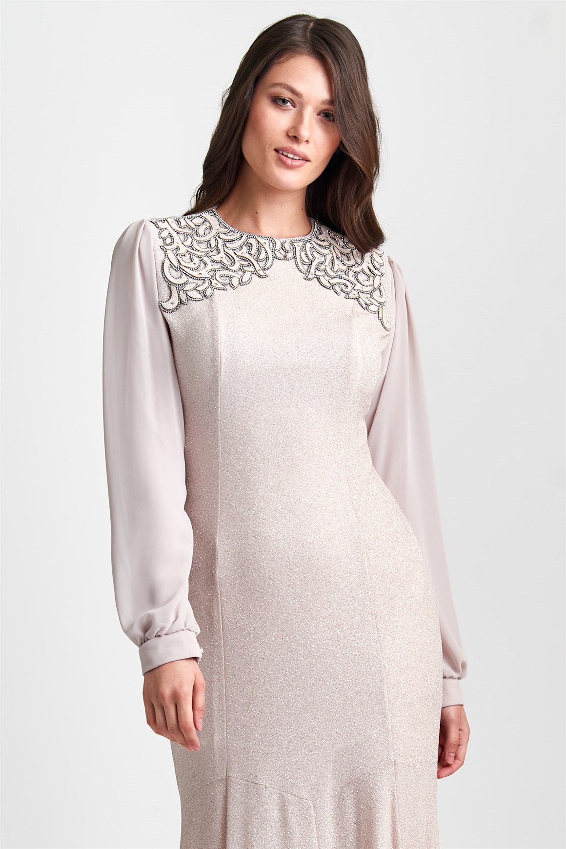 Önü Lazer İşlemeli Abiye Elbise