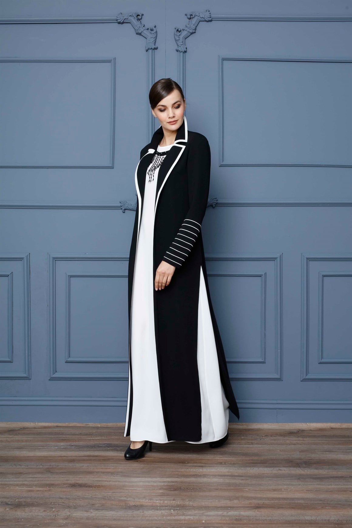 Ecru - Beaded Jacket with Long Dress Inside Evening Gown