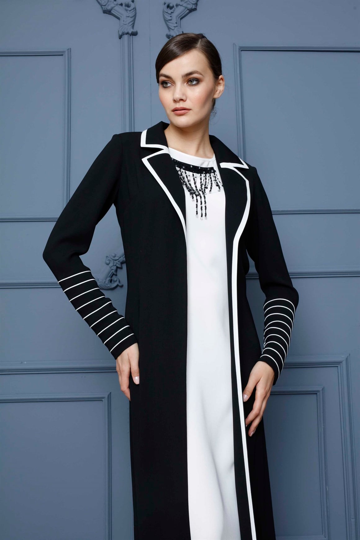 Ecru - Beaded Jacket with Long Dress Inside Evening Gown