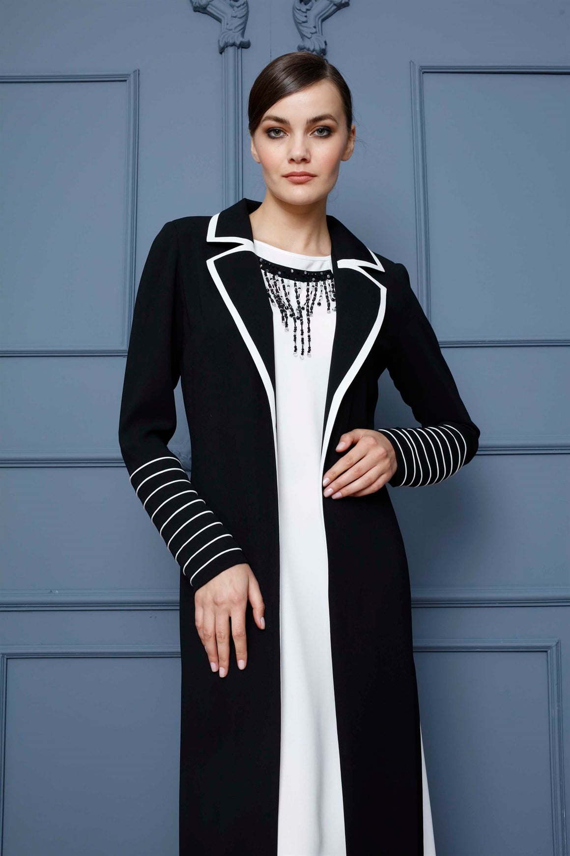 Ecru - Beaded Jacket with Long Dress Inside Evening Gown