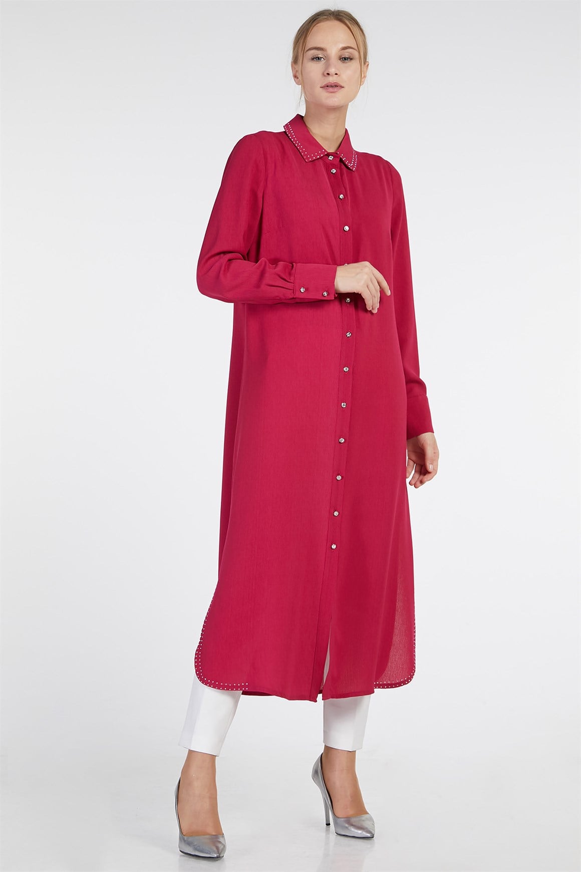 Fuşya - Taşlı Abiye Tunik