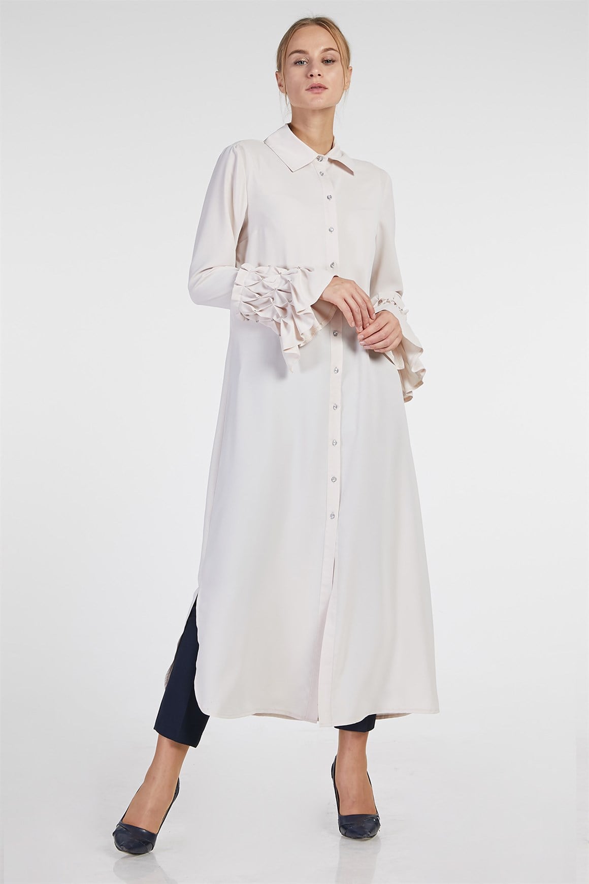 Taş - Kol Detaylı Taşlı Abiye Tunik