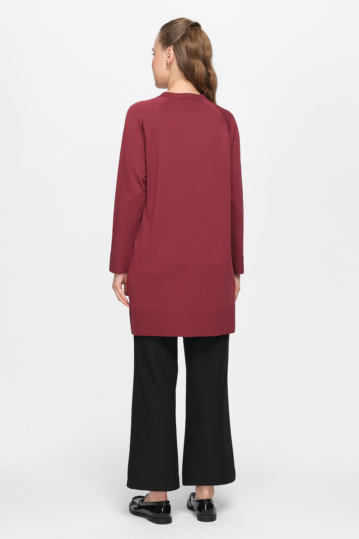 Nakış Detaylı Raglan Kol Triko Tunik  Mürdüm