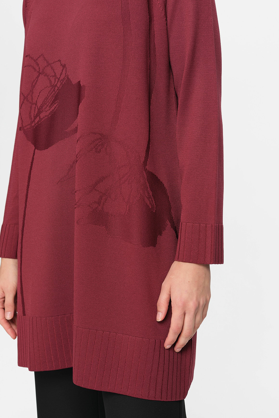 Nakış Detaylı Raglan Kol Triko Tunik  Mürdüm