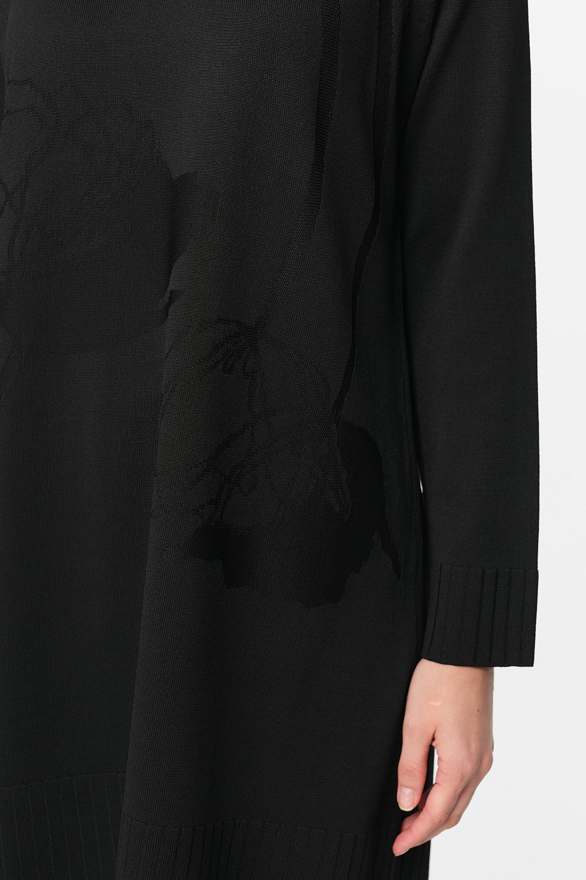 Nakış Detaylı Raglan Kol Triko Tunik  Siyah
