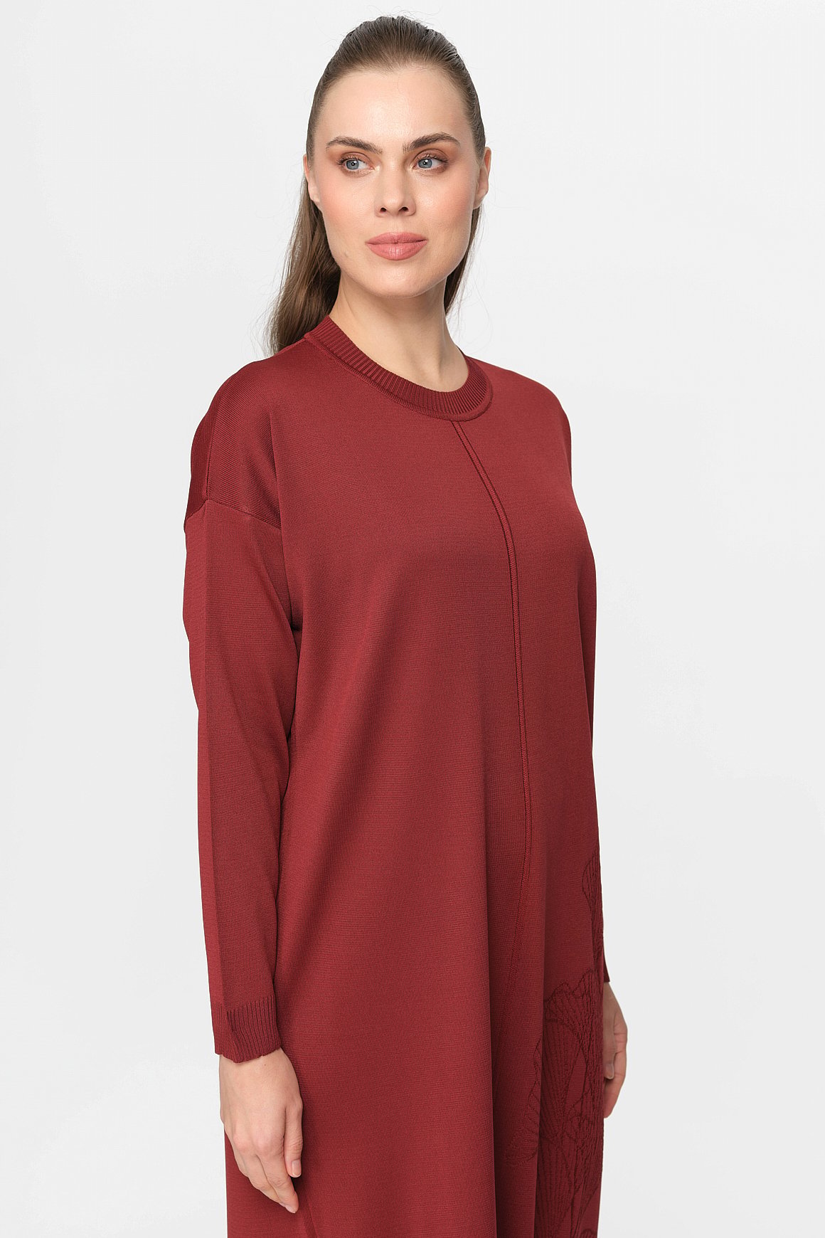 Nakış Detaylı Uzun Triko Tunik  Kiremit