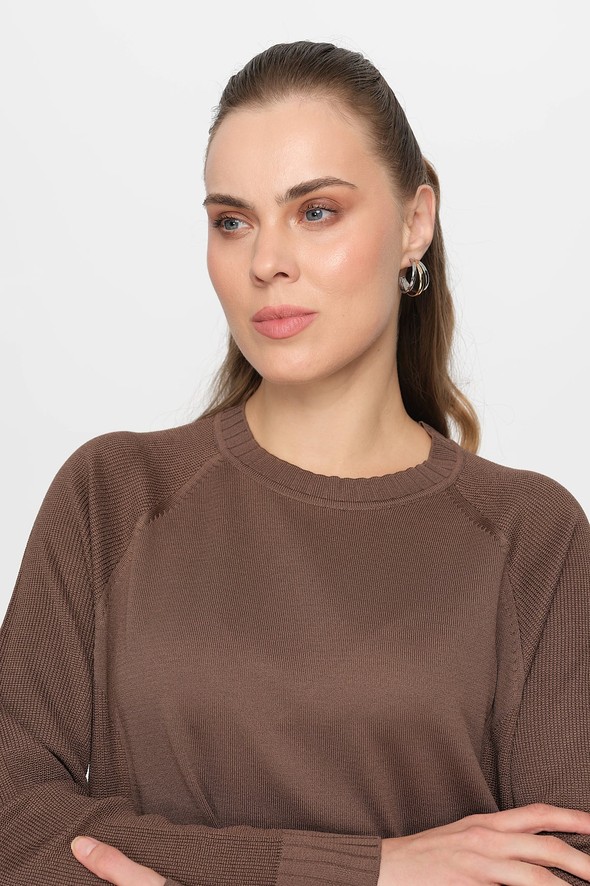 Ters İplik Detaylı Triko Bluz  Vizon
