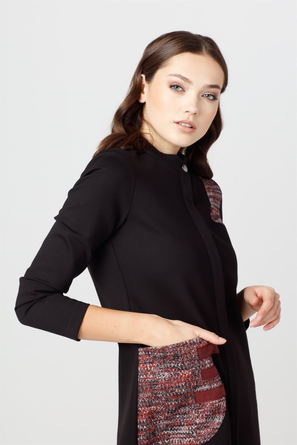 Bordo - Önü Yamalı Cep Esprili Ceket