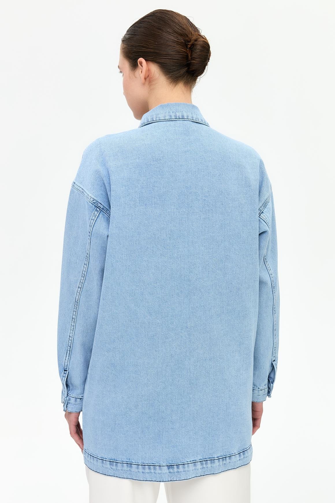 Brode ve İnci Detaylı Kot Ceket  Mavi