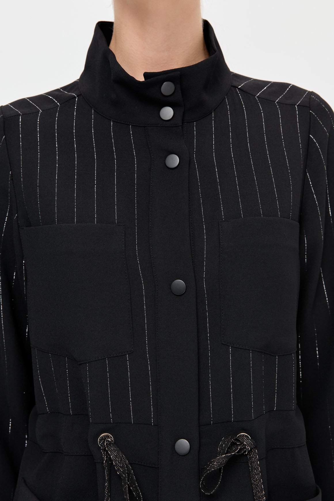 Glitter Stripe Detailed Jacket - Black