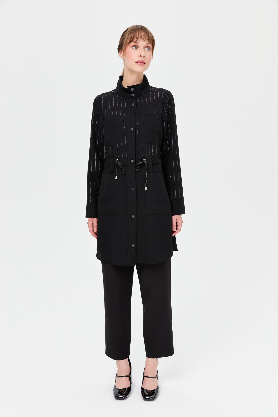 Glitter Stripe Detailed Jacket - Black