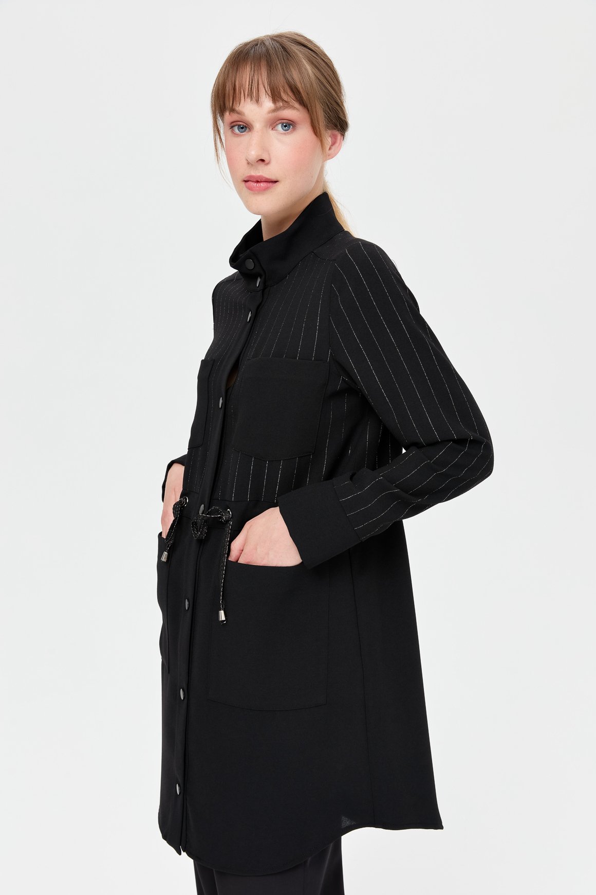 Glitter Stripe Detailed Jacket - Black