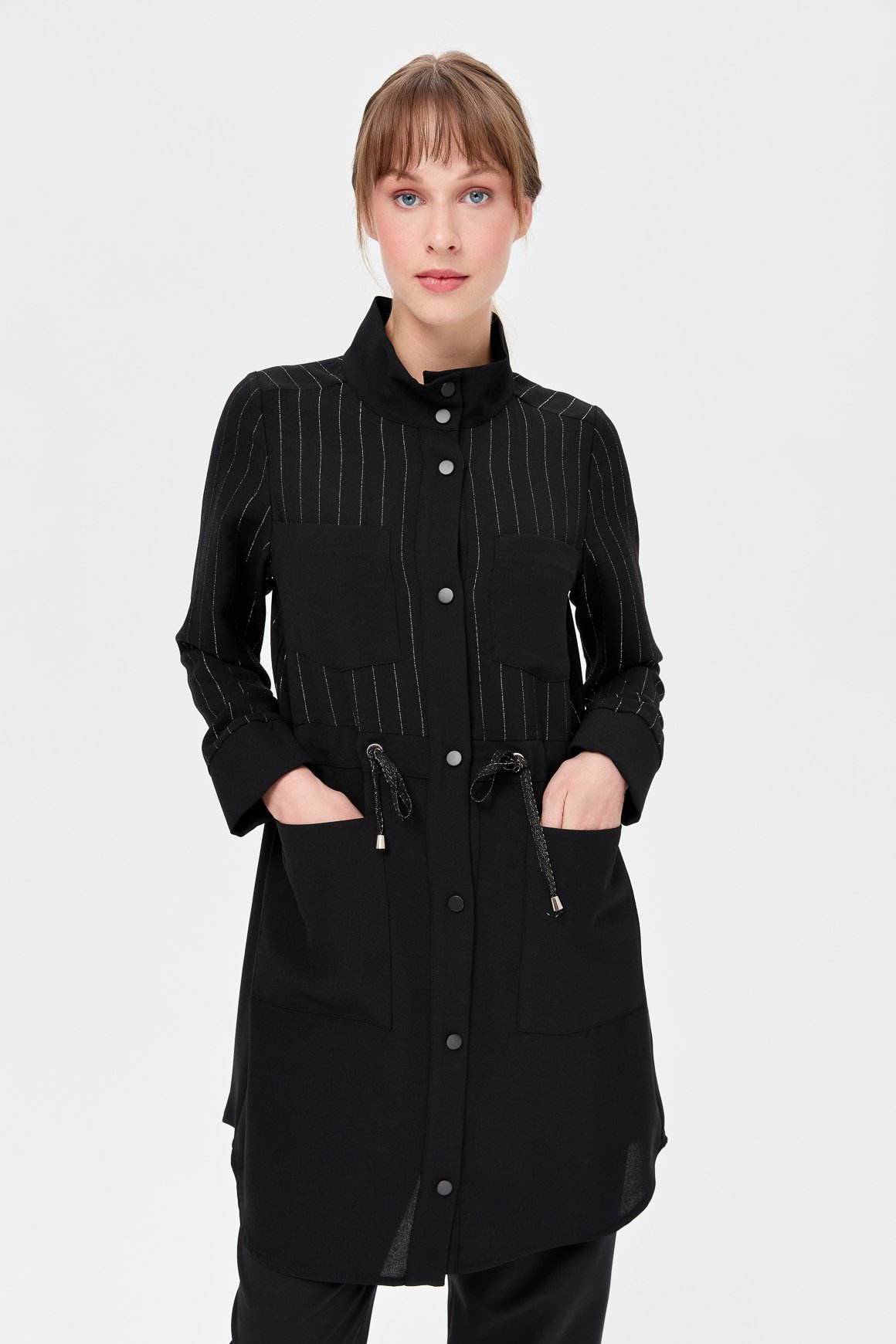 Glitter Stripe Detailed Jacket - Black