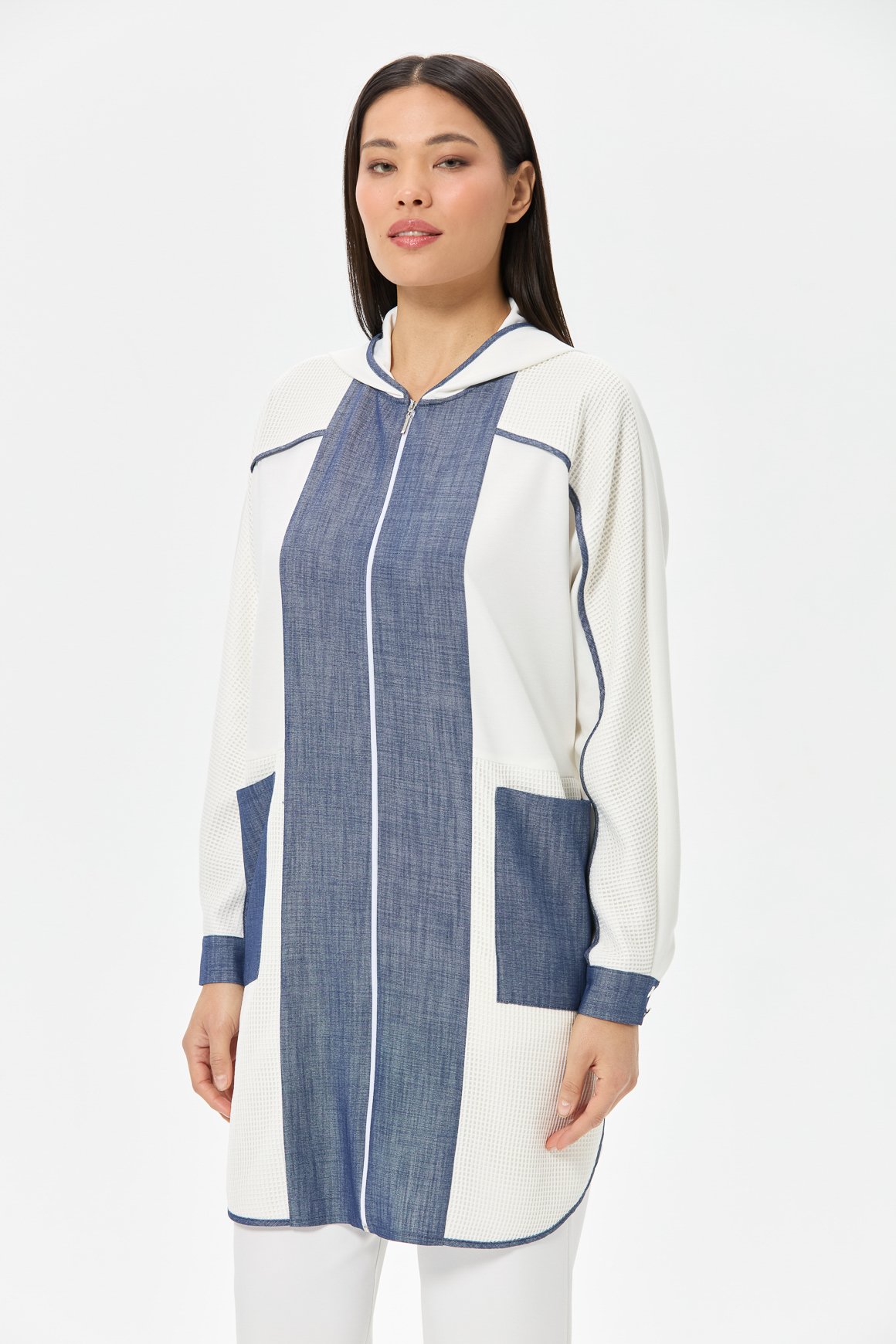 Denim ve File Kombinli Rahat Kalıp Giy Çık Ceket  Laci
