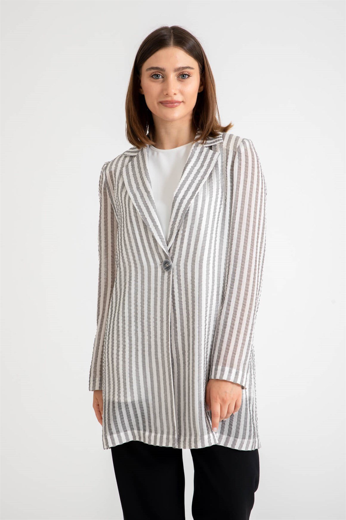 Gofre Çizgili Kumaş Rahat Kullanımlı Kurtarıcı Ceket  Gri