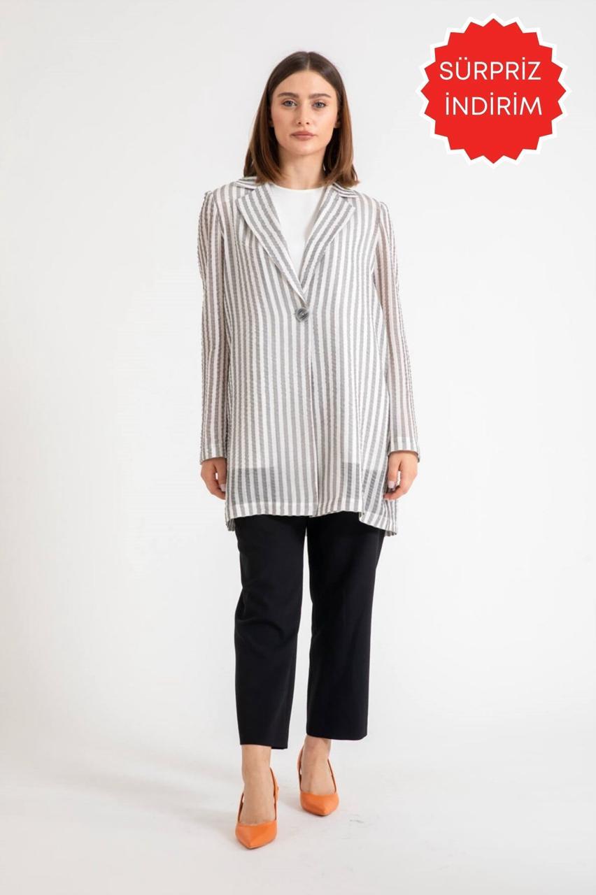 Gofre Çizgili Kumaş Rahat Kullanımlı Kurtarıcı Ceket  Gri