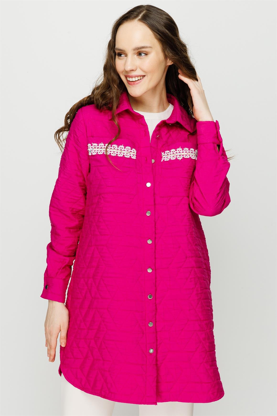 Hafif Kumaş Çift Cepli Fisto Detaylı Giy Çık Ceket  Fuşya