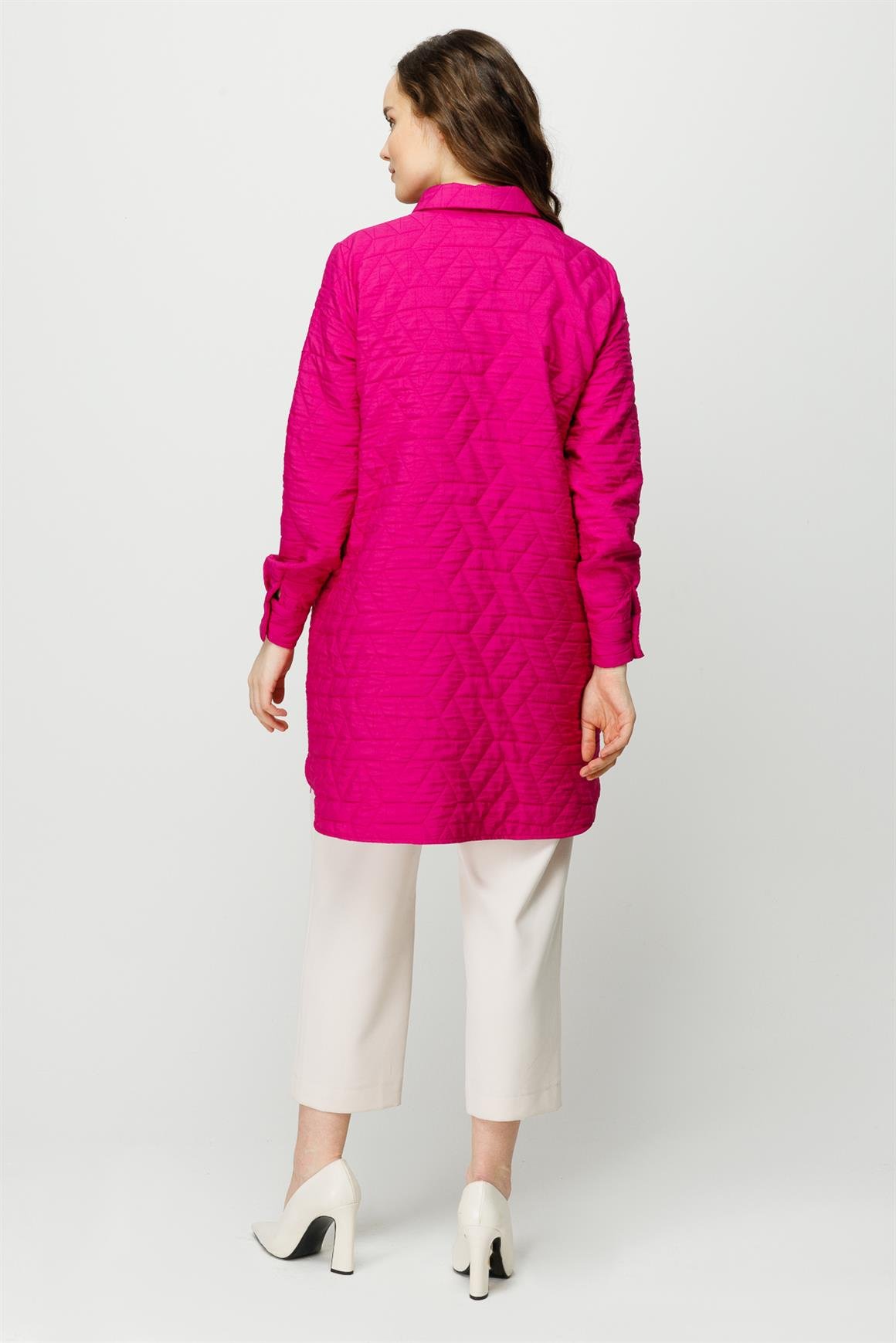 Hafif Kumaş Çift Cepli Fisto Detaylı Giy Çık Ceket  Fuşya